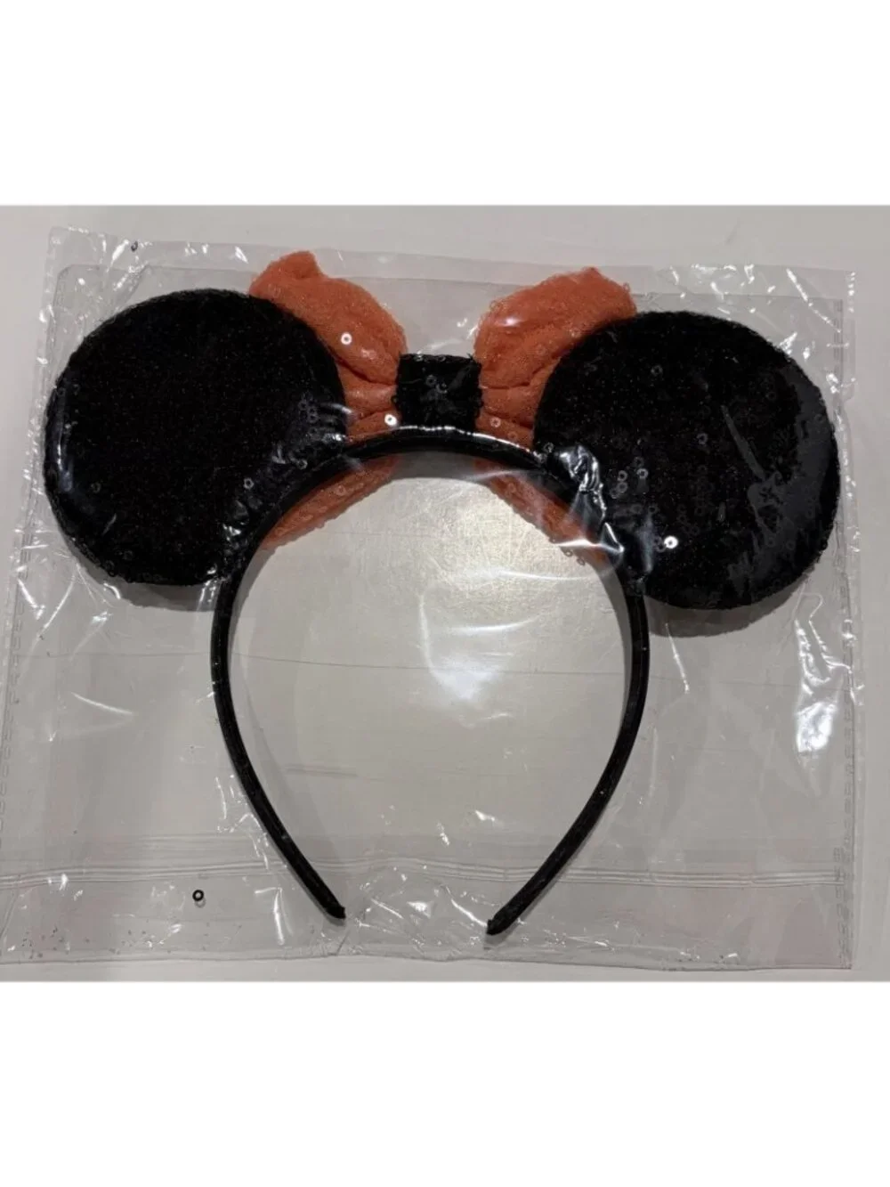 Disney Black/Orange PUMPKINS HALLOWEEN MOUSE EARS Headband w/BOW Beads & Sequins